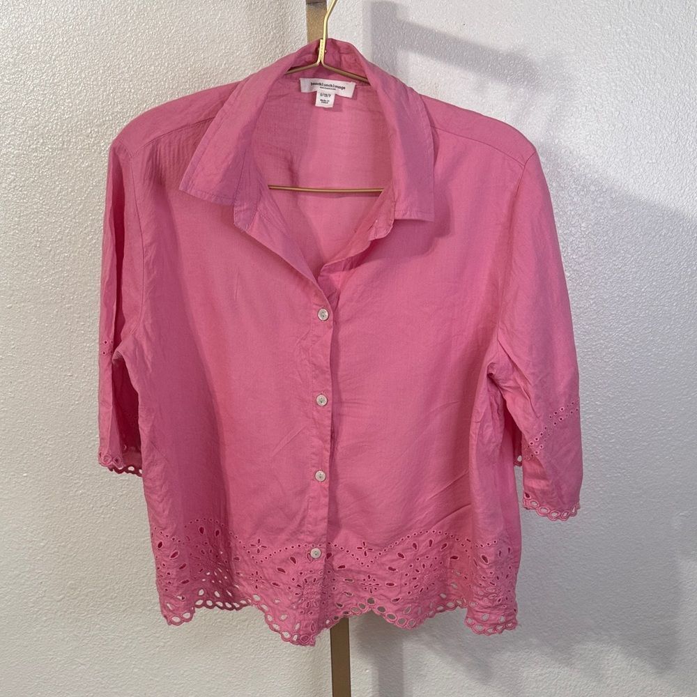 beachlunchlounge Pink Eyelet Button Down Shirt- Small